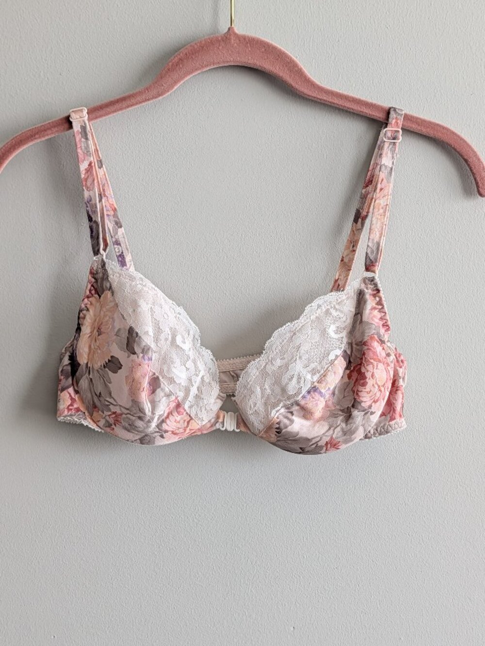 Vtg Maidenform Sweet Nothings Front Close Underwire Bra 36B #6887 Lace Floral
